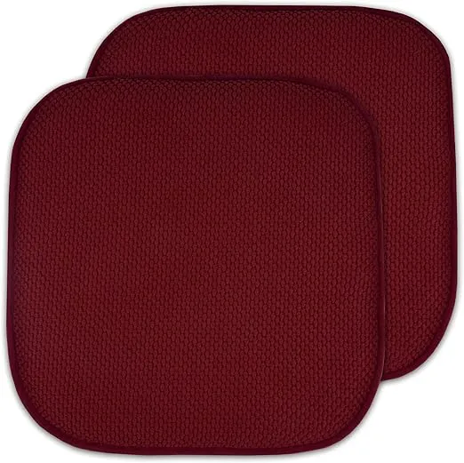 2 Pack Memory Foam Honeycomb Nonslip Back 16" x 16" Chair/Seat Cushion Pad, Wine Burgundy