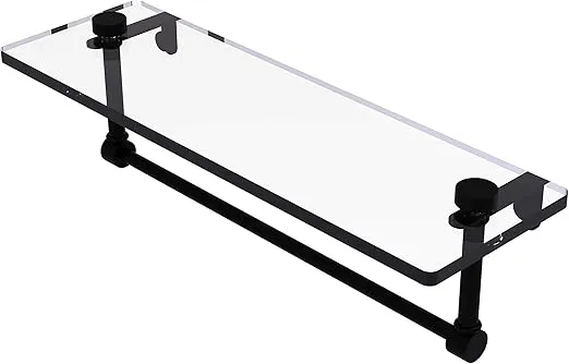 Allied Brass NS-1/16TB 16 Inch Vanity Integrated Towel Bar Glass Shelf, Matte Black