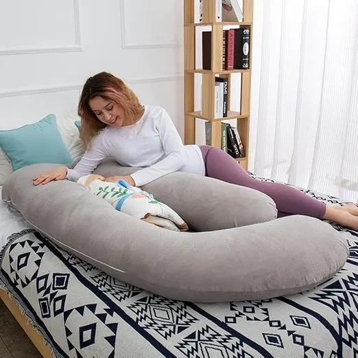 60 Inch Pregnancy Pillows for Sleeping, Extra Large U Shaped Body Pillow, Pregnancy Pillow, Maternity Pillow for Pregnant Women with Velour Cover (Grey)