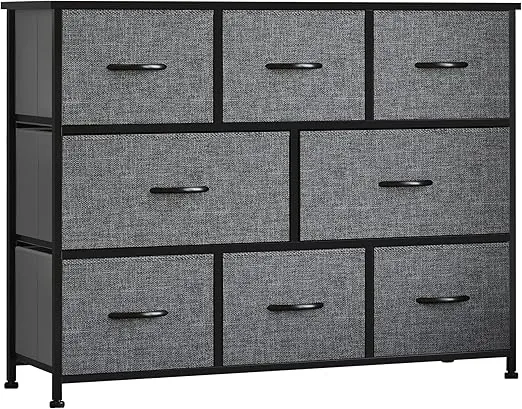 HOMCOM 8-Drawer Dresser, 3-Tier Fabric Chest of Drawers, Storage Tower Organizer Unit with Steel Frame for Bedroom, Hallway, Dark Gray