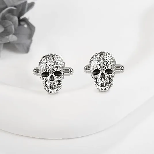 Skull Cufflinks for Men Sterling Silver Skull Cuff Links Skull Jewelry for Men