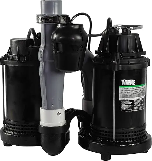 WAYNE - 1/2 HP Basement [Sump] [Pump] System with Integrated Vertical Float Switch and 12 Volt [Battery] Back Up Capability, [Battery] Not Included - Up to 5,100 Gallons Per Hour - Heavy Duty