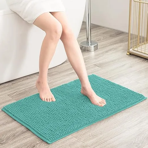 SUBRTEX Bathroom Rugs Chenille Bath Rug Soft Short Plush Bath Mat Soft Shower Mat Water Absorbent Shower Mat Quick Dry Machine Washable(Light Green,16" x 24")