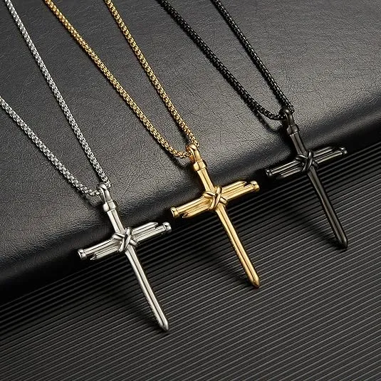 Nail Cross Pendant Necklace for Men Women Stainless Steel Cross Necklace for Male Jewelry