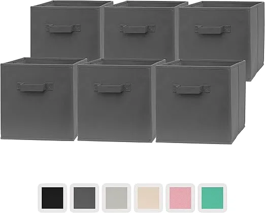 Pomatree 12x12x12 Inch Storage Cubes - 6 Pack - Fabric Cube Storage Bins | Dual Handles, Foldable | Home, Kids Room, Closet and Storage Basket Bin Organizers (Dark Grey)