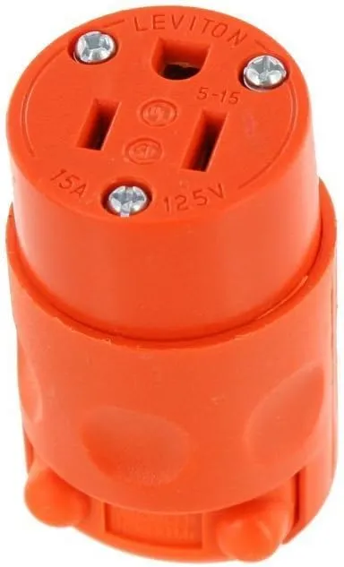 Leviton 515CV-OR 6 Pack 15Amp 125V 3-Wire Connector Straight Blade, Orange