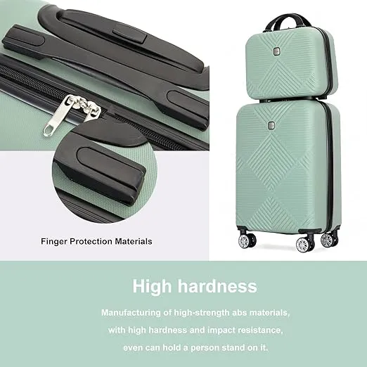 Luggage 4 Piece Set, Hardshell ABS Suitcase Set with Double Spinner Wheels, Lightweight Durable Large Luggage set, Carry On and Checked Travel Luggage, Olive Green