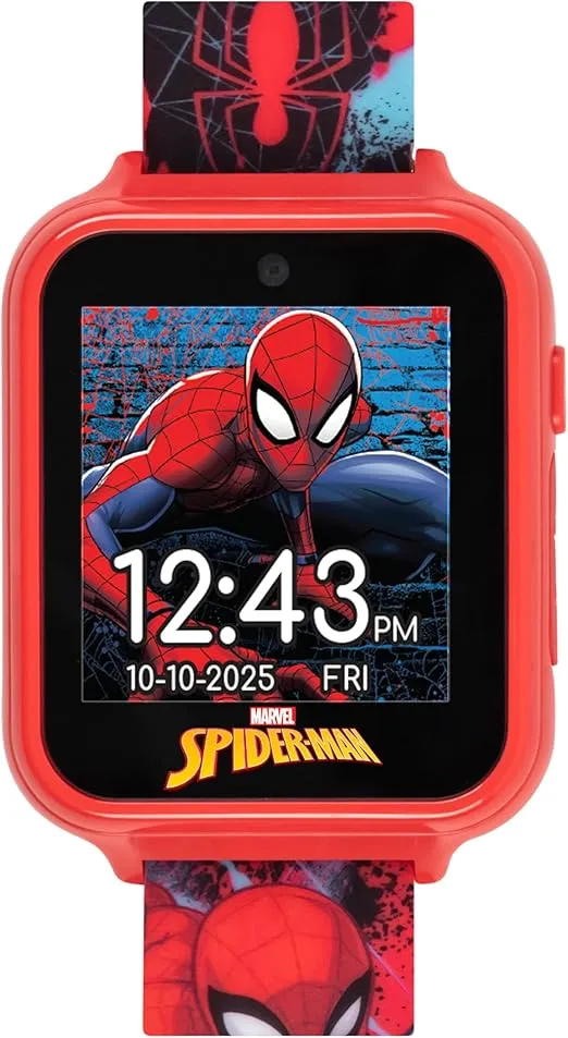 Accutime Marvel Spider-Man Red Educational Touchscreen Smart Watch Toy for Boys, Girls, Toddlers - Selfie Cam, Learning Games, Alarm, Calculator, Pedometer, and More (Model: SPD4588AZ)