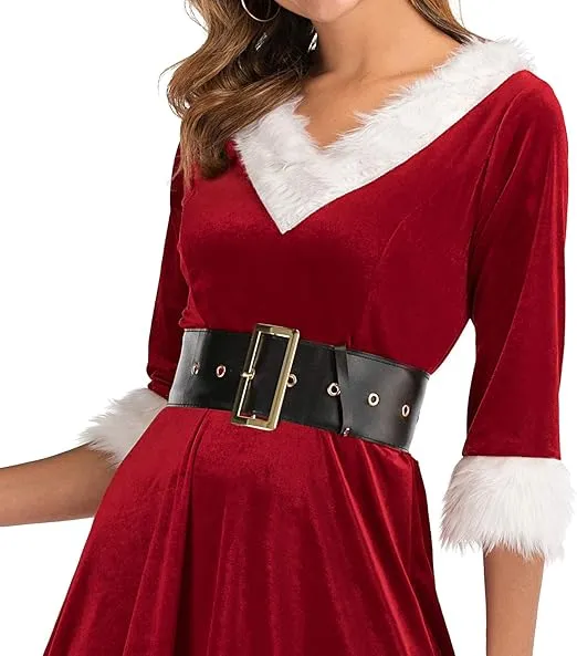 Women Mrs Santa Claus Costume Elegant Sweetie Christmas Fancy Dress Outfit