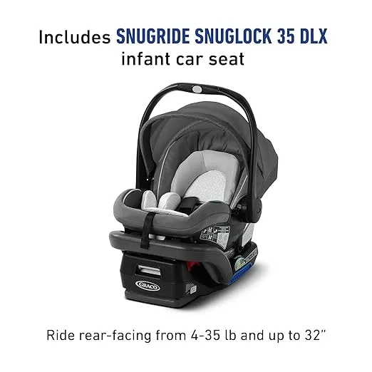 Graco Modes 3 Lite Platinum Travel System with Adjustable Reversible Seat, One Hand Fold, Lightweight Frame, and SnugRide SnugLock 35 DLX Infant Car Seat, Wit