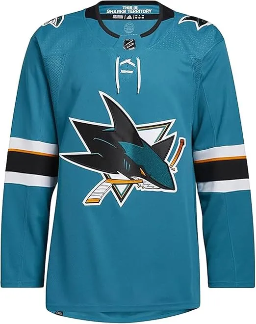 adidas Mens San Jose Sharks NHL Primegreen Authentic Home Jersey, Teal