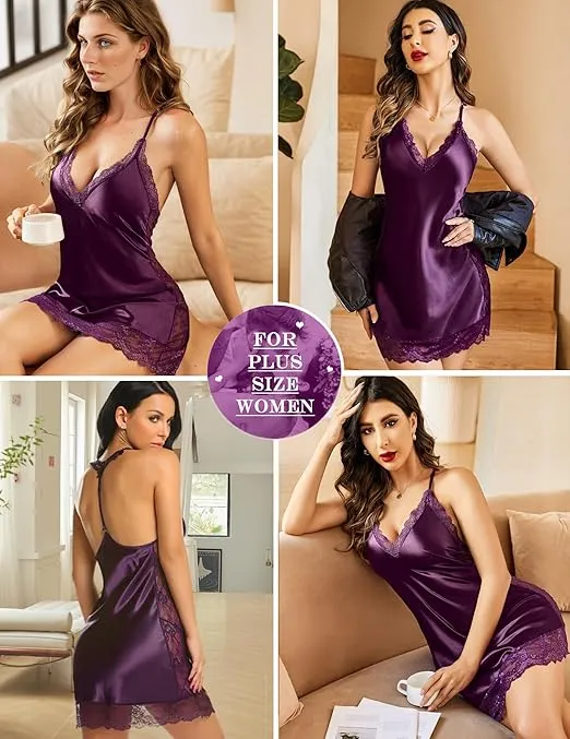 Avidlove Women Lingerie Satin Lace Chemise Nightgown Sexy Full Slips Sleepwear S-4XL