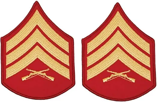 Marine Corps Chevron: Sergeant - gold embroidered on red, male