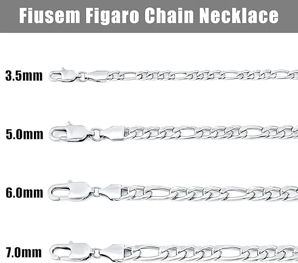 Fiusem Figaro Chains for Men Women, Silver Tone Mens Chain Necklaces, 3.5mm/5mm/6mm/7mm Stainless Steel Chain Necklace for Men Women