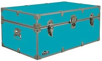 C&N Footlockers - Full-Size Happy Camper Trunk - #1 Summer Camp Trunk - Made in the USA - Steel Footlocker with Lid Stay - 32 x 18 x 13.5 Inches (Black)