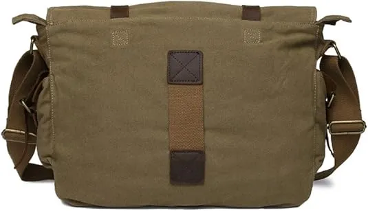 Sechunk Vintage Military Leather Canvas Laptop Bag Messenger Bags Medium