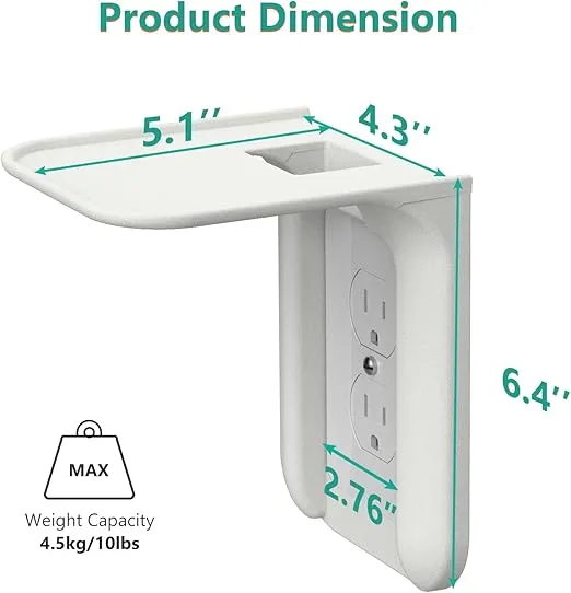 WALI Outlet Shelf Wall Holder,Bathroom Wall Shelf up to 10lbs Standard Vertical Duplex Wall Shelf Organizer for Smart Home Decor Space Saving Power Tools, Toothbrush (OLS002-W), 2 Pack, White