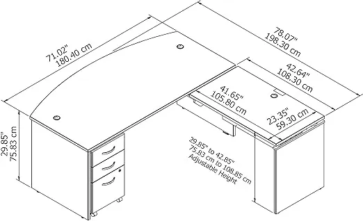 Bush Business Furniture Westfield 72W x 36D 3 Position Bow Front Sit to Stand L Desk w/ File Cabinet, Mocha Cherry (SRC126MRSU)