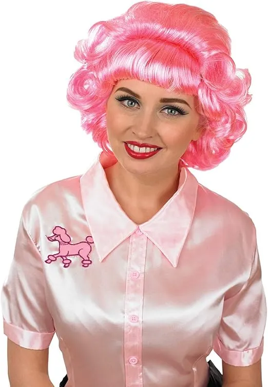 fun shack Curly Pink Bob Wig, Pink Wig, Short Pink Wig, Pink Curly Wig, 80s Bob Pink Hair