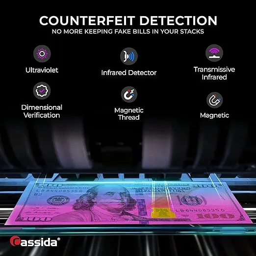 Cassida 6600 UV/MG – USA Business Grade Money Counter with UV/MG/IR Counterfeit Detection – Top Loading Bill Counting Machine w/ValuCount™, Add and Batch Modes – Fast Counting Speed 1,400 Notes/Min