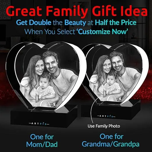 ArtPix 3D Crystal Photo, Christmas Personalized Gifts for Women, Wife, Men, Mom, Dad, Her, Him, Great Xmas Custom Gift With Your Own Photo, Customized Glass 3D Laser Etched Picture Wedding - Heart