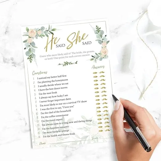 Bridal Shower Games (Set of 5 Activities for 50 Guests) - 5x7 Cards, Double-Sided, Floral Rustic Greenery Theme - Includes Marriage Advice Cards, Bridal Emoji - Wedding Shower Decorations Favors Party Supplies