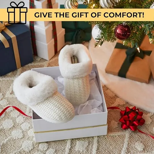 Dearfoams Gifts for Women, Mom, Sister, Wife - Fuzzy Fluffy Memory Foam Slipper - Hannah Knit Clog House Shoe House Slipper