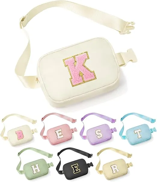 YOOLIFE Crossbody Bag - Initial Belt Bag for Women Fanny Pack Crossbody Bag for Women White Letter Cross Body Bag for Women Everywhere Belt Bag Monogrammed Crossbody Bag K