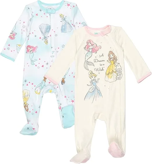 Disney Minnie Mouse Princess Classics Lion King Baby Girls 2 Pack Zip Up Sleep N' Plays Newborn to Infant