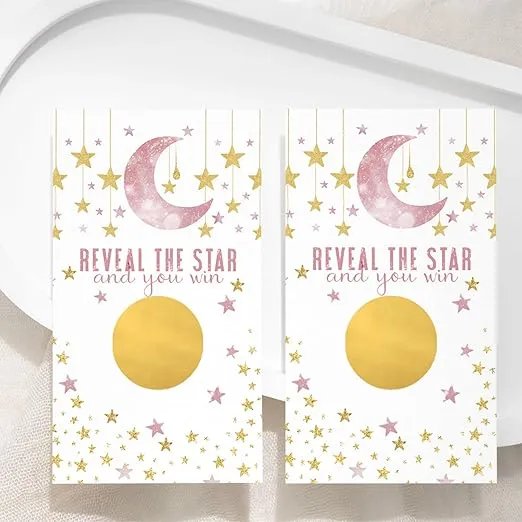 Twinkle Little Star Scratch Off Cards (30 Pack) - Baby Shower Games for Girls, All Occasion Lottery Scratcher Tickets, Prize Drawings, Win Prizes, Celestial Ideas, Pink and Gold Wedding Favors