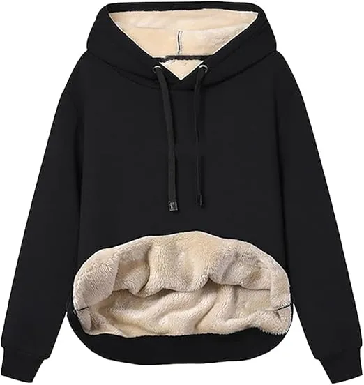 Lviefent Womens Casual Loose Fleece Sherpa Lined Hooded Pullover Sweatshirt Winter Athletic Hoodies Top