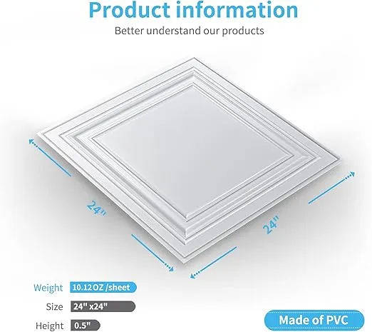 Art3d PVC Ceiling Tiles, 2'x2' Plastic Sheet in White (12-Pack)