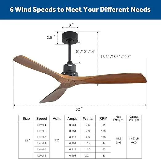 Sofucor Ceiling Fan without Lights, 52 Inch Low Profile Flush Mount Mordern Wood Ceiling Fan with Remote for Indoor Farmhouse Bedroom Living Room Outdoor Patio Porch, Reversible DC Motor, Noiseless