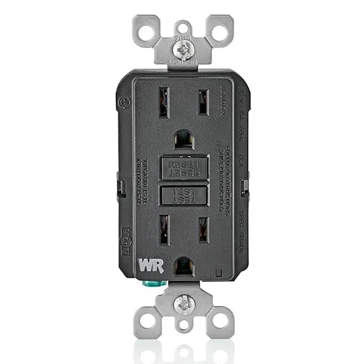 Leviton GFCI Weather-Resistant Outlet, 15 Amp, Self Test, Non Tamper-Resistant with LED Indicator Light, Outdoor Locations, GFWR1-E, Black