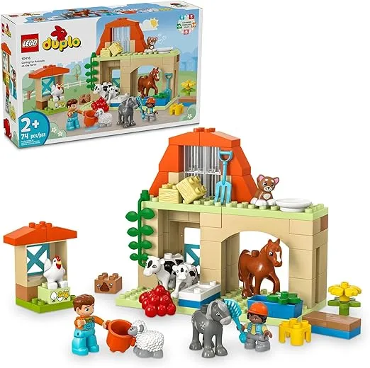 LEGO DUPLO Town Caring for Animals at The Farm Building Toys Playset - Learning, Educational Toys for Toddlers & Preschool, Ages 2+ - Building Blocks for Pretend Play Set W/Animal Figures - 10416