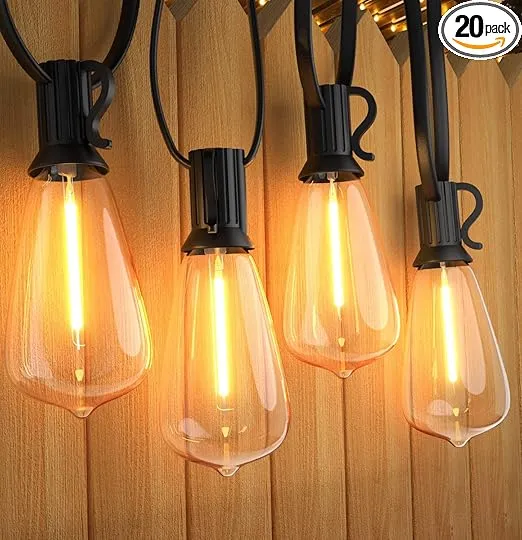 Afirst Outdoor LED String Lights 20FT - Patio Lights with 22 Shatterproof Bulbs(2 Spare) Waterproof Connectable Edison Bulb String Lights for Outside Backyard Porch Lighting