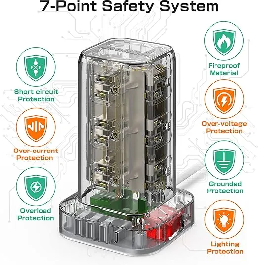 Extension Cord with Multiple Outlets, Surge Protector Power Strip Tower, 12 AC 4 USB，Surge Protector Tower 6.5FT Overload Protection for Home Office