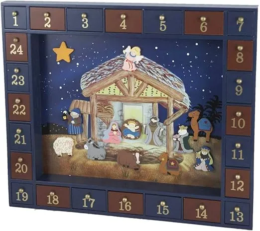 Kurt Adler J3767 Wooden Nativity Advent Calendar With 24 Magnetic Piece