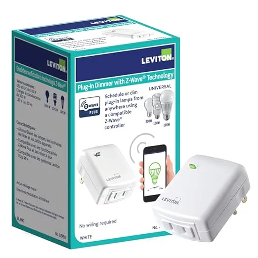 Leviton DZPD3-2BW Decora Smart Plug-in Dimmer with Z-Wave Technology, White, 1-Pack