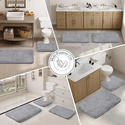 Walensee Bathroom Rug, Non Slip Bath Mat (16 x 24, Grey) Water Absorbent Soft Microfiber Shaggy Mat Machine Washable, Thick Plush Rugs for Shower